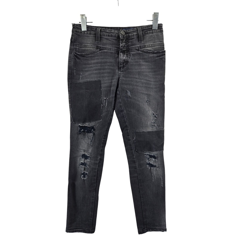 Closed Distressed Patchwork Jeans Black Made‎ in Italy Womens 26 Indie Sleaze